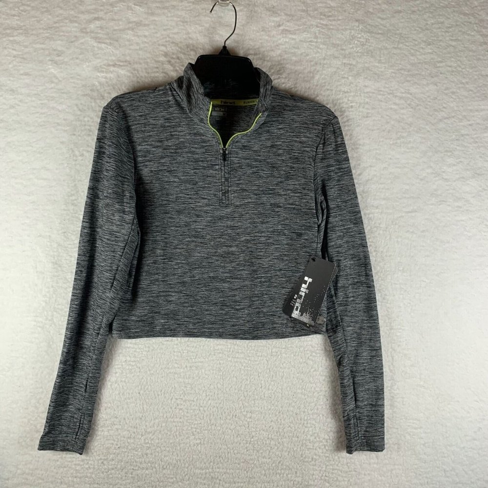 Hind Cropped Top Women's‎ Medium Heather Gray 1/4 Zip Polyester Long Sleeve 6778